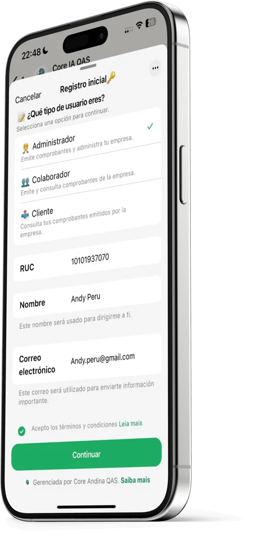 Pantalla de registro inicial de OnZap